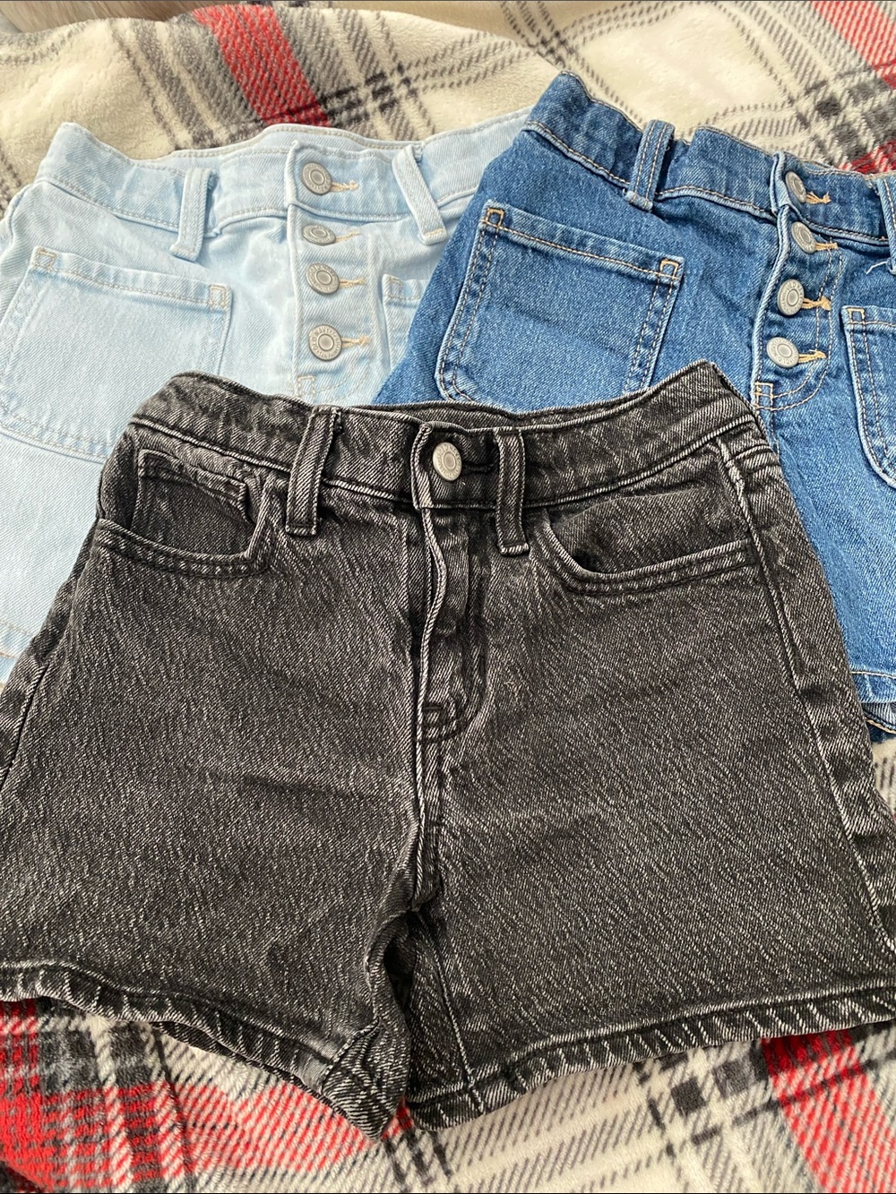 Old Navy Kids Denim Shorts Trio in Black, Light Blue & Blue